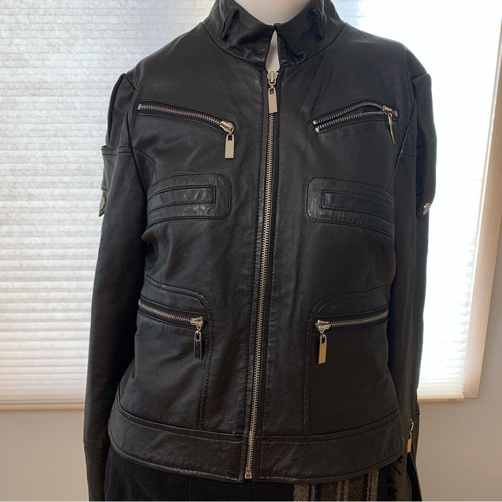 Bebe Leather Black Ladies Jacket Size Small. New Condition
